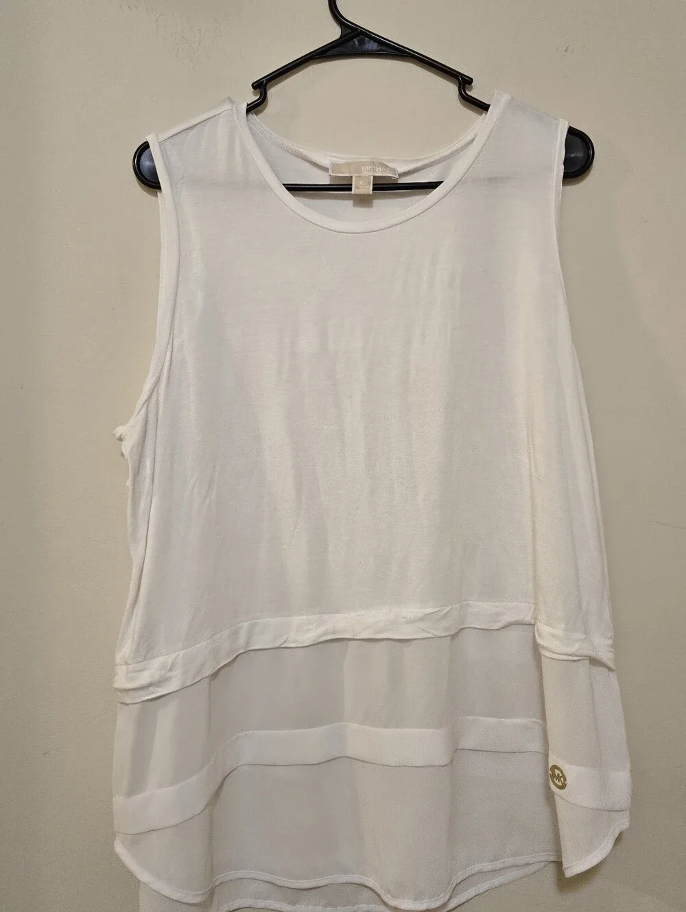 Michael Kors White Layered Chiffon Hem Tank Top Size XL